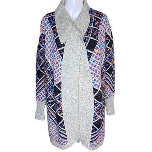 Kamana Open Cardigan Sweater Multicolor Aztec Print Size Small